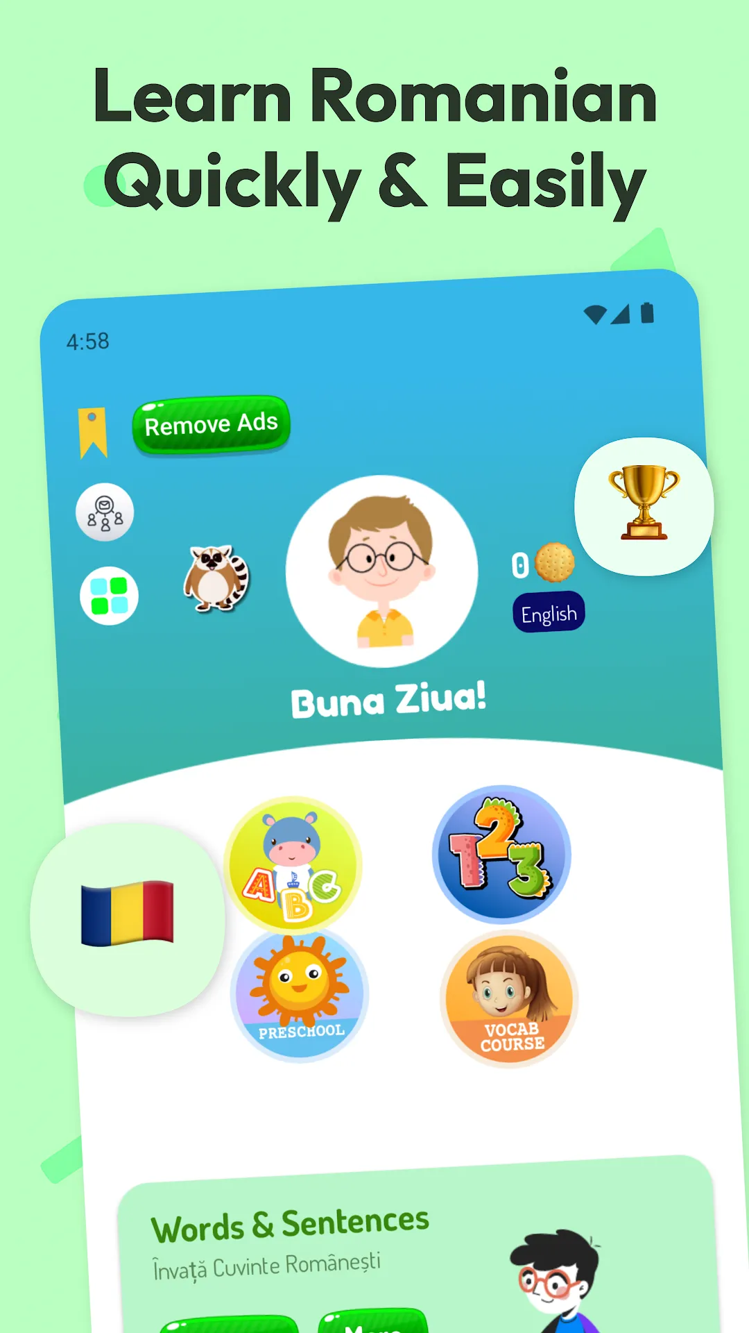 Learn Romanian For Beginners main screen